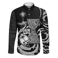 Personalised Guam Liberation Day Family Matching Off Shoulder Short Dress and Hawaiian Shirt Black White Latte Stone Tribal Patterns DT05 Daughter's Dress Black - Polynesian Pride