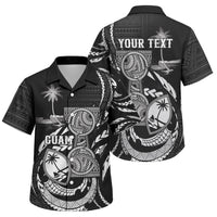 Personalised Guam Liberation Day Family Matching Off Shoulder Short Dress and Hawaiian Shirt Black White Latte Stone Tribal Patterns DT05 Son's Shirt Black - Polynesian Pride
