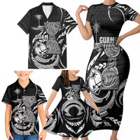 Personalised Guam Liberation Day Family Matching Short Sleeve Bodycon Dress and Hawaiian Shirt Black White Latte Stone Tribal Patterns DT05 - Polynesian Pride