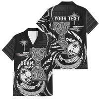 Personalised Guam Liberation Day Family Matching Short Sleeve Bodycon Dress and Hawaiian Shirt Black White Latte Stone Tribal Patterns DT05 Dad's Shirt - Short Sleeve Black - Polynesian Pride