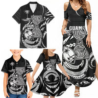 Personalised Guam Liberation Day Family Matching Summer Maxi Dress and Hawaiian Shirt Black White Latte Stone Tribal Patterns DT05 - Polynesian Pride