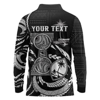 Personalised Guam Liberation Day Long Sleeve Polo Shirt Black White Latte Stone Tribal Patterns DT05 - Polynesian Pride