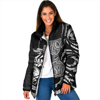 Personalised Guam Liberation Day Padded Jacket Black White Latte Stone Tribal Patterns