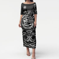Personalised Guam Liberation Day Puletasi Black White Latte Stone Tribal Patterns DT05 Long Dress Black - Polynesian Pride