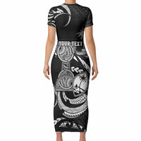 Personalised Guam Liberation Day Short Sleeve Bodycon Dress Black White Latte Stone Tribal Patterns DT05 - Polynesian Pride