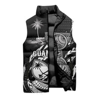 Personalised Guam Liberation Day Sleeveless Puffer Jacket Black White Latte Stone Tribal Patterns