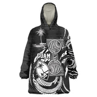 Personalised Guam Liberation Day Wearable Blanket Hoodie Black White Latte Stone Tribal Patterns DT05 One Size Black - Polynesian Pride
