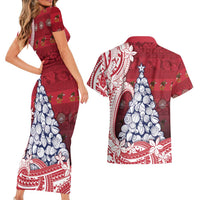 American Samoa Christmas Couples Matching Short Sleeve Bodycon Dress and Hawaiian Shirt Seashell Xmas Tree Tribal Waves - Polynesian Pride