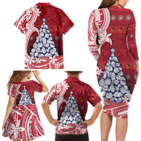 American Samoa Christmas Family Matching Long Sleeve Bodycon Dress and Hawaiian Shirt Seashell Xmas Tree Tribal Waves DT05 - Polynesian Pride