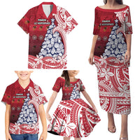 American Samoa Christmas Family Matching Puletasi and Hawaiian Shirt Seashell Xmas Tree Tribal Waves - Polynesian Pride