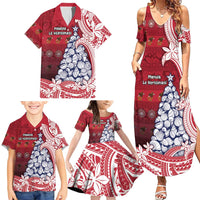 American Samoa Christmas Family Matching Summer Maxi Dress and Hawaiian Shirt Seashell Xmas Tree Tribal Waves - Polynesian Pride