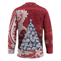 American Samoa Christmas Hockey Jersey Seashell Xmas Tree Tribal Waves - Polynesian Pride