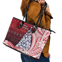 American Samoa Christmas Leather Tote Bag Seashell Xmas Tree Tribal Waves - Polynesian Pride