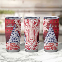 American Samoa Christmas Tumbler Cup Seashell Xmas Tree Tribal Waves - Polynesian Pride