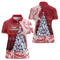 American Samoa Christmas Women Polo Shirt Seashell Xmas Tree Tribal Waves - Polynesian Pride