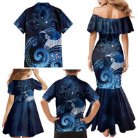 New Zealand Matariki Family Matching Mermaid Dress and Hawaiian Shirt Maori Tui Bird Blue Galaxy DT05 - Polynesian Pride