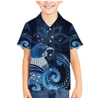 New Zealand Matariki Family Matching Mermaid Dress and Hawaiian Shirt Maori Tui Bird Blue Galaxy DT05 Son's Shirt Blue - Polynesian Pride