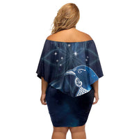 New Zealand Matariki Family Matching Off Shoulder Short Dress and Hawaiian Shirt Maori Tui Bird Blue Galaxy DT05 - Polynesian Pride
