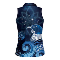 New Zealand Matariki Women Sleeveless Polo Shirt Maori Tui Bird Blue Galaxy DT05 - Polynesian Pride