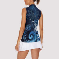 New Zealand Matariki Women Sleeveless Polo Shirt Maori Tui Bird Blue Galaxy DT05 - Polynesian Pride