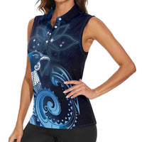 New Zealand Matariki Women Sleeveless Polo Shirt Maori Tui Bird Blue Galaxy DT05 - Polynesian Pride