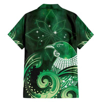 New Zealand Matariki Family Matching Off Shoulder Maxi Dress and Hawaiian Shirt Maori Tui Bird Green Galaxy DT05 - Polynesian Pride