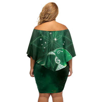 New Zealand Matariki Family Matching Off Shoulder Short Dress and Hawaiian Shirt Maori Tui Bird Green Galaxy DT05 - Polynesian Pride