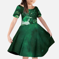 New Zealand Matariki Family Matching Puletasi and Hawaiian Shirt Maori Tui Bird Green Galaxy DT05 Daughter's Dress Green - Polynesian Pride