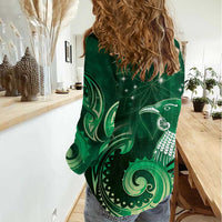 New Zealand Matariki Women Casual Shirt Maori Tui Bird Green Galaxy DT05 - Polynesian Pride