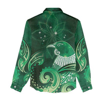 New Zealand Matariki Women Casual Shirt Maori Tui Bird Green Galaxy DT05 - Polynesian Pride