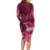 New Zealand Matariki Family Matching Long Sleeve Bodycon Dress and Hawaiian Shirt Maori Tui Bird Magenta Galaxy DT05 - Polynesian Pride