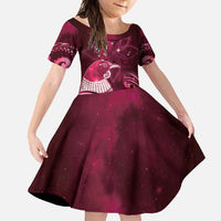 New Zealand Matariki Family Matching Mermaid Dress and Hawaiian Shirt Maori Tui Bird Magenta Galaxy DT05 Daughter's Dress Magenta - Polynesian Pride