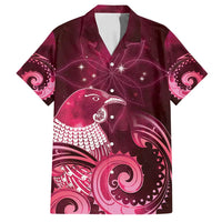 New Zealand Matariki Family Matching Off Shoulder Maxi Dress and Hawaiian Shirt Maori Tui Bird Magenta Galaxy DT05 Dad's Shirt - Short Sleeve Magenta - Polynesian Pride