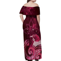 New Zealand Matariki Family Matching Off Shoulder Maxi Dress and Hawaiian Shirt Maori Tui Bird Magenta Galaxy DT05 - Polynesian Pride