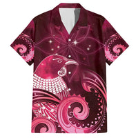 New Zealand Matariki Family Matching Short Sleeve Bodycon Dress and Hawaiian Shirt Maori Tui Bird Magenta Galaxy DT05 Dad's Shirt - Short Sleeve Magenta - Polynesian Pride