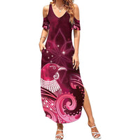 New Zealand Matariki Family Matching Summer Maxi Dress and Hawaiian Shirt Maori Tui Bird Magenta Galaxy DT05 Mom's Dress Magenta - Polynesian Pride