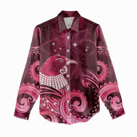 New Zealand Matariki Women Casual Shirt Maori Tui Bird Magenta Galaxy DT05 - Polynesian Pride