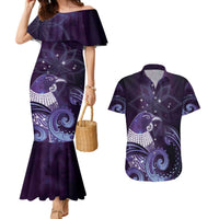 New Zealand Matariki Couples Matching Mermaid Dress and Hawaiian Shirt Maori Tui Bird Purple Galaxy DT05 Purple - Polynesian Pride
