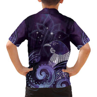 New Zealand Matariki Family Matching Long Sleeve Bodycon Dress and Hawaiian Shirt Maori Tui Bird Purple Galaxy DT05 - Polynesian Pride