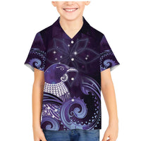 New Zealand Matariki Family Matching Mermaid Dress and Hawaiian Shirt Maori Tui Bird Purple Galaxy DT05 Son's Shirt Purple - Polynesian Pride