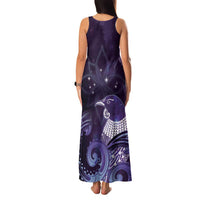 New Zealand Matariki Family Matching Tank Maxi Dress and Hawaiian Shirt Maori Tui Bird Purple Galaxy DT05 - Polynesian Pride