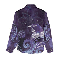 New Zealand Matariki Women Casual Shirt Maori Tui Bird Purple Galaxy DT05 - Polynesian Pride
