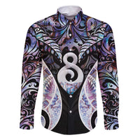 New Zealand Aotearoa Family Matching Long Sleeve Bodycon Dress and Hawaiian Shirt Pikorua Single Twist Pink Paua Shell DT05 Dad's Shirt - Long Sleeve Pink - Polynesian Pride