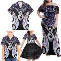 New Zealand Aotearoa Family Matching Off Shoulder Maxi Dress and Hawaiian Shirt Pikorua Single Twist Pink Paua Shell DT05 - Polynesian Pride