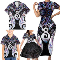 New Zealand Aotearoa Family Matching Short Sleeve Bodycon Dress and Hawaiian Shirt Pikorua Single Twist Pink Paua Shell DT05 - Polynesian Pride