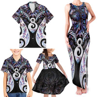 New Zealand Aotearoa Family Matching Tank Maxi Dress and Hawaiian Shirt Pikorua Single Twist Pink Paua Shell DT05 - Polynesian Pride