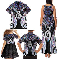 New Zealand Aotearoa Family Matching Tank Maxi Dress and Hawaiian Shirt Pikorua Single Twist Pink Paua Shell DT05 - Polynesian Pride