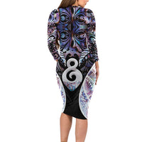 New Zealand Aotearoa Long Sleeve Bodycon Dress Pikorua Single Twist Pink Paua Shell