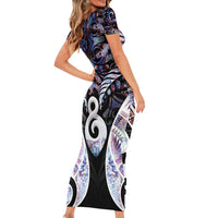 New Zealand Aotearoa Short Sleeve Bodycon Dress Pikorua Single Twist Pink Paua Shell