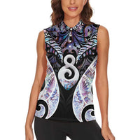 New Zealand Aotearoa Women Sleeveless Polo Shirt Pikorua Single Twist Pink Paua Shell